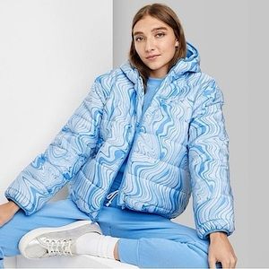 Wild Fable Blue Swirl Puffer Jacket M